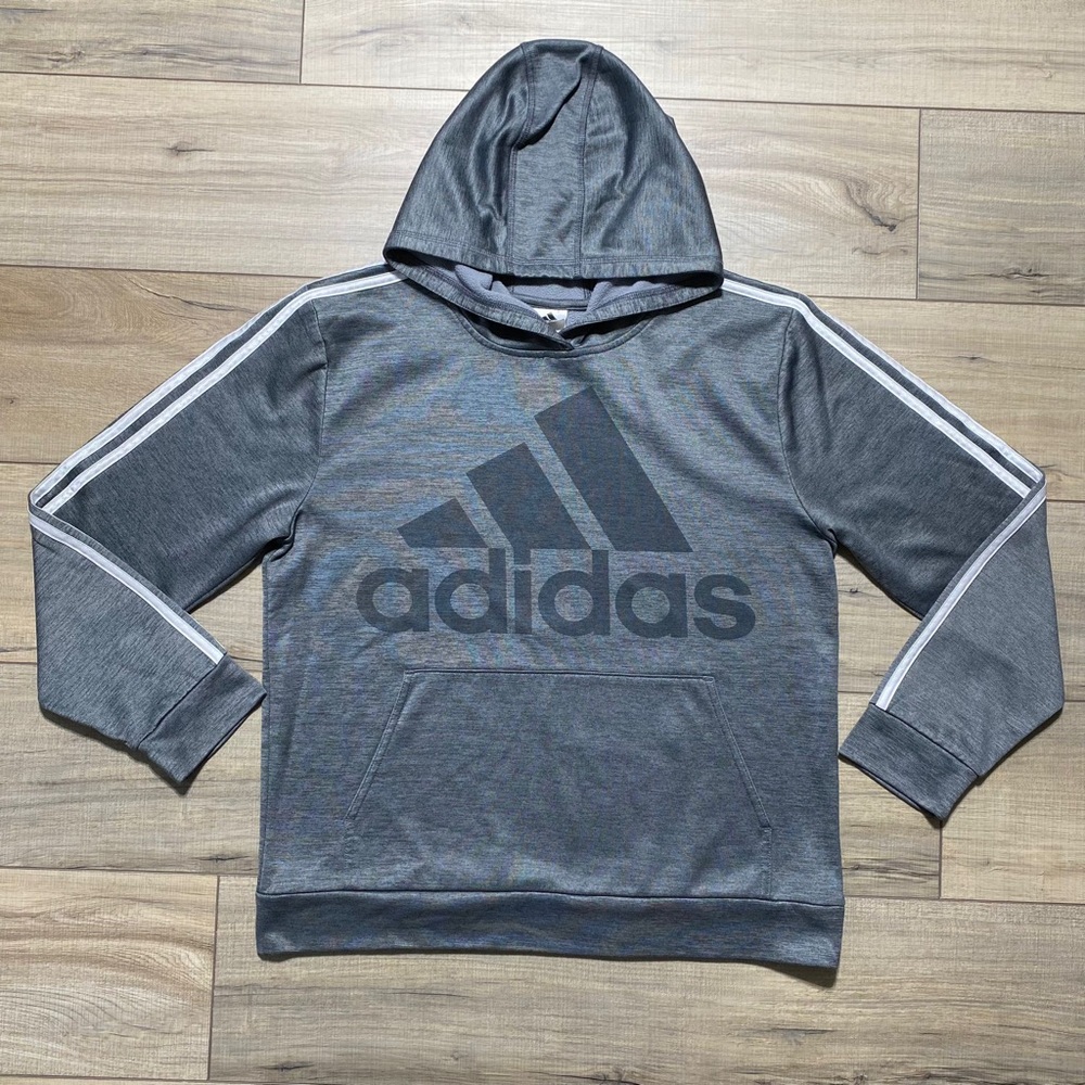 Adidas Boys Hoodie Athletic Sweatshirt XL Youth 18/20 Pullover Gray
